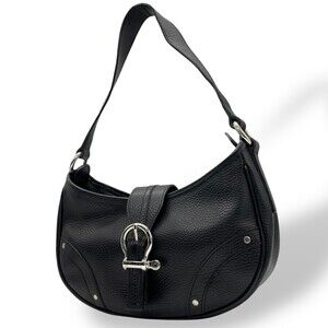 Burberry Leather One-Shoulder Bag, Y2K 00s, Black with Silver Hardware and Ha...